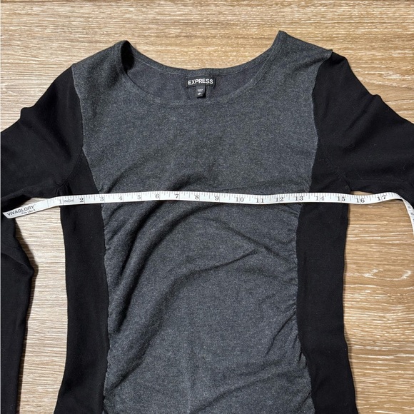 Express Ruched Mini Sweater Dress Black and Gray Long Sleeve Dress Size M - Picture 6 of 8